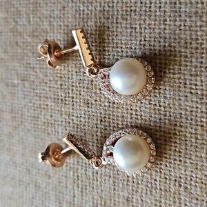 Sterling Silver 925 CZ Zirconia Pearl Drop Earrings